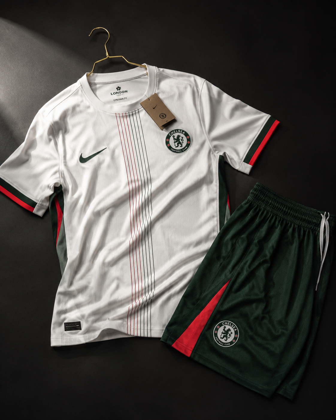 Chelsea Away 2025-26 Jersey Set (White Jersey + Green Shorts) Clubdrip
