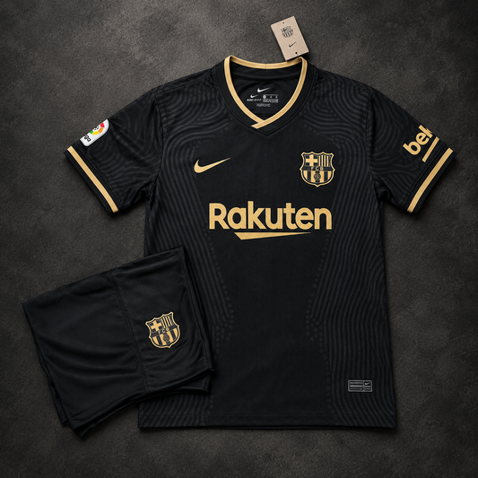 Barca away gold and black kit