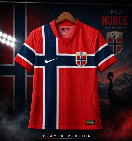 Norway World Cup 2026 Home Jersey Player Version Chile Red Nordic Cross - ClubDrip India