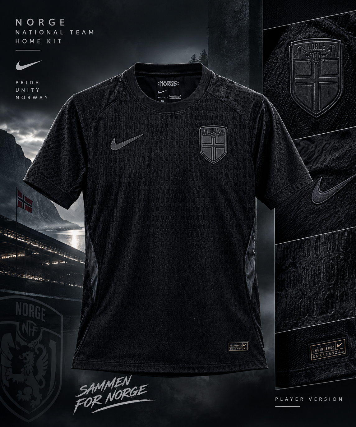 Norway World Cup 2026 Away Jersey Player Version All Black Blackout - ClubDrip India