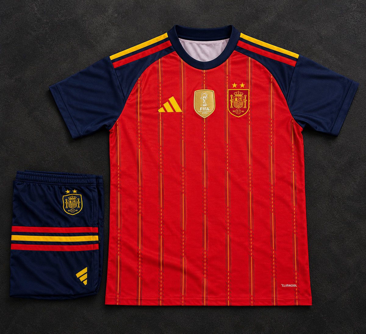 pain 2026 World Cup Home Jersey and Shorts Set – deep red jersey with deep blue shorts complete kit