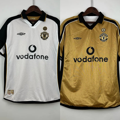 Manchester United 2001-02 Away Retro Jersey – reversible centenary shirt showing white away and gold third side